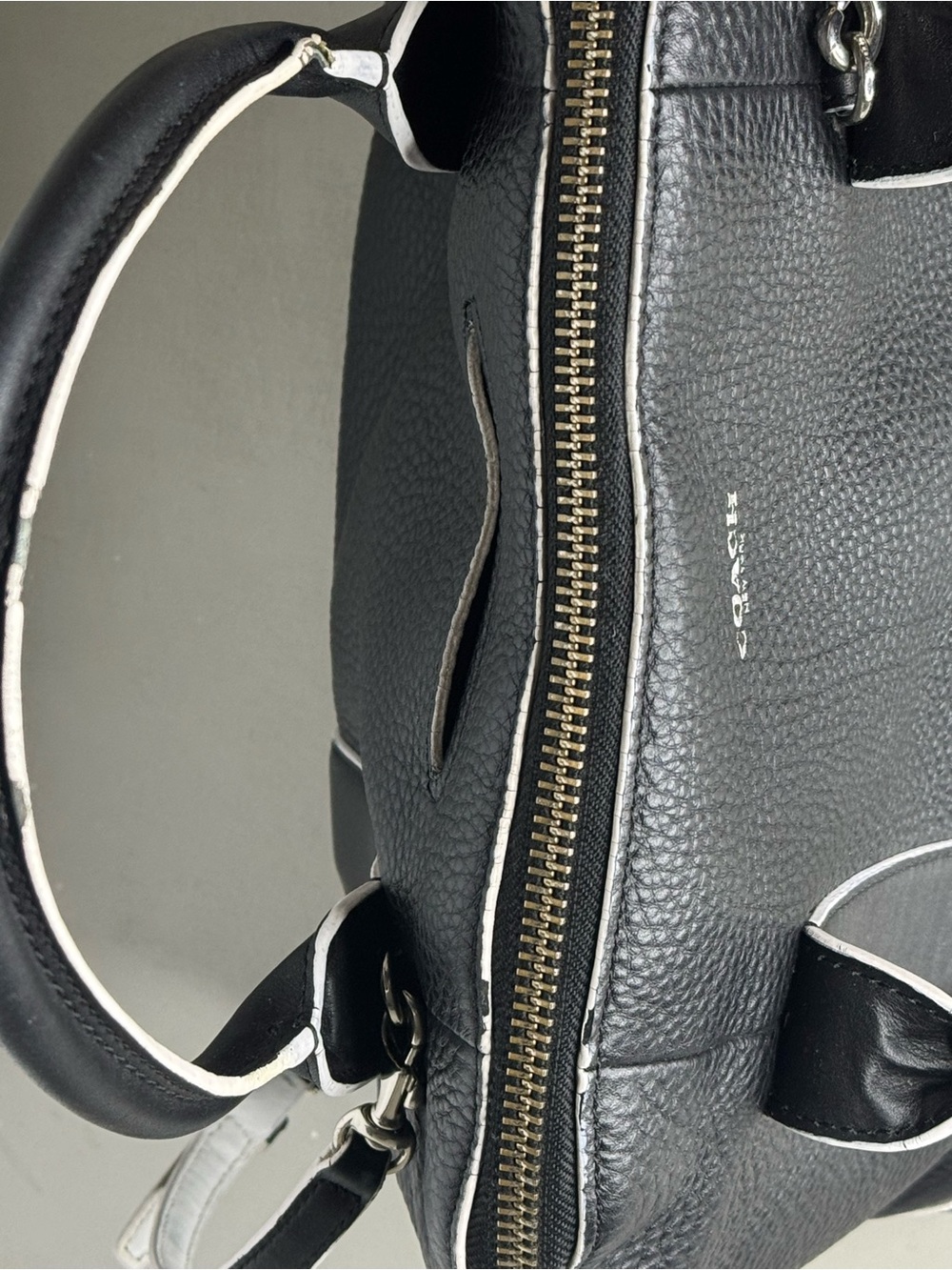 Coach - Bleecker Preston Black Pebbled Leather Satchel Large 14” White Trim - Picture 12 of 12
